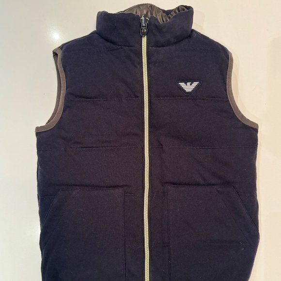 Armani (Authentic) Junior Boys Puffer Reversible Vest Khaki Green/Black -JrSmall - Picture 2 of 2